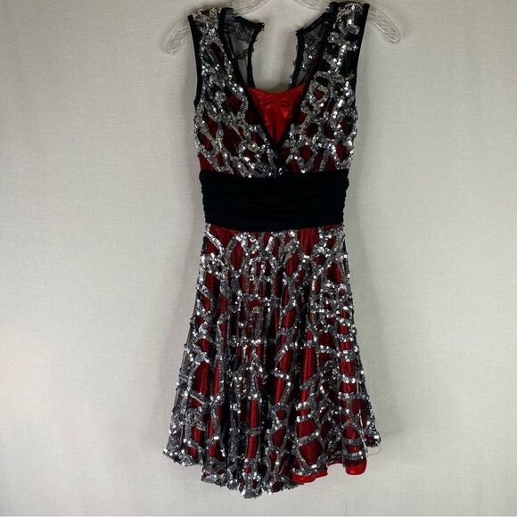 Dance Sophisticates Dress Red Black Silver Dance Wear Costume See Measurements - Picture 2 of 10